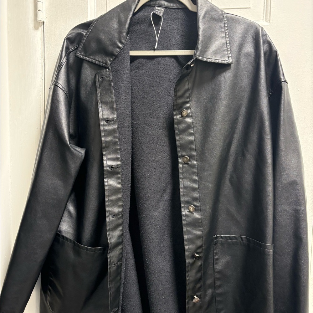 SHEIN Black Faux Leather Outerwear